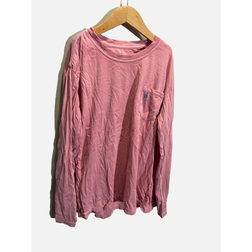 Johnnie-O Long Sleeve Shirt Kids 14 Pink Pocket Tee Cotton Casual Preppy